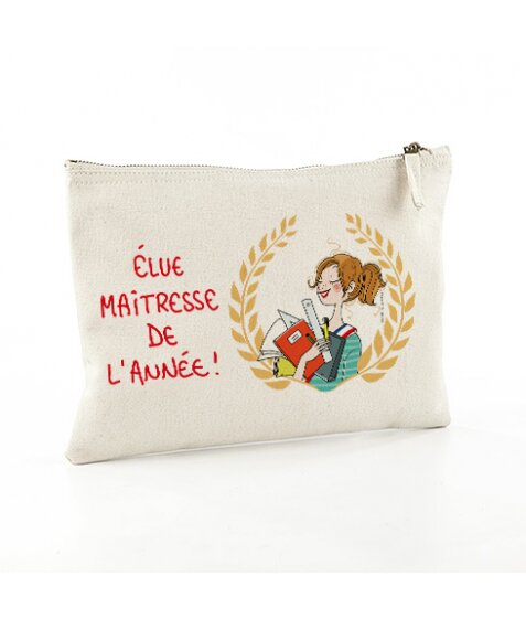 Cadeau maîtresse : grande trousse Elue maîtresse de l'année, signée Nathalie Jomard