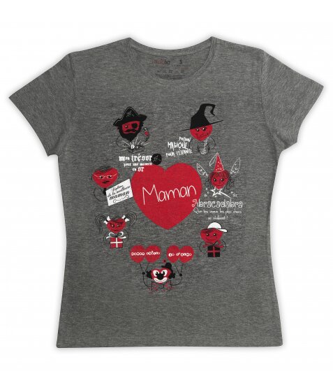 Tee-Shirt femme gris chiné Cœurs rigolos pour maman
