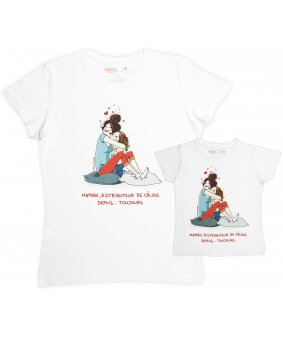 T-shirt mère-fille "Maman, distributeur de câlins depuis toujours"