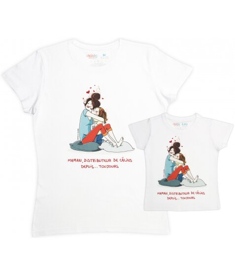 T-shirt mère-fille "Maman, distributeur de câlins depuis toujours"