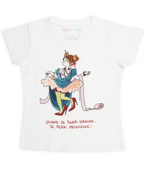 Tee-Shirt fille blanc "Quand je serai grande, je ferai princesse" signé Nathalie Jomard