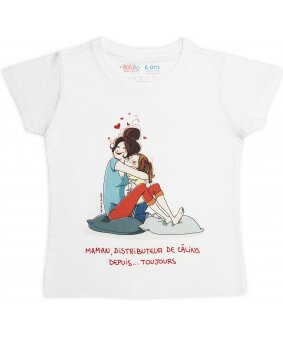 Tee-Shirt fille blanc "Maman, distributeur de câlins depuis…toujours" signé Nathalie Jomard