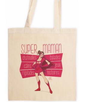Sac SUPER MAMAN en coton écru 