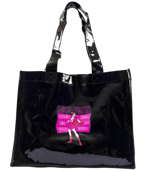 Sac aspect vinyle noir "Super Maman"