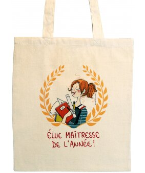 Cadeau pour la maîtresse : sac en coton Elue maîtresse de l'année