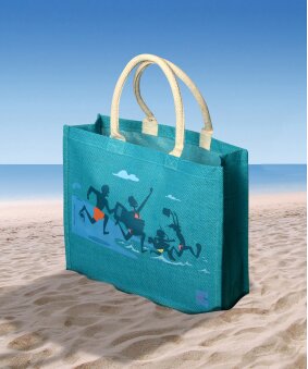 Sac de plage en jute Turquoise signé Nathalie Jomard