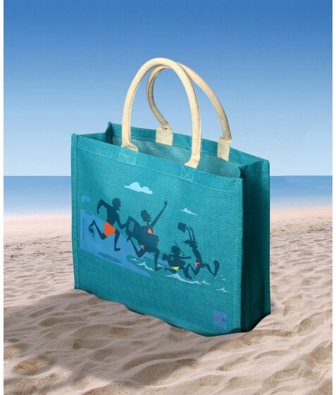 Sac de plage en jute Turquoise signé Nathalie Jomard