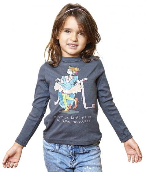 T-Shirt Princesse "Quand je serai grande, je ferai princesse" 2-10 ans, gris asphalt, manches longues.