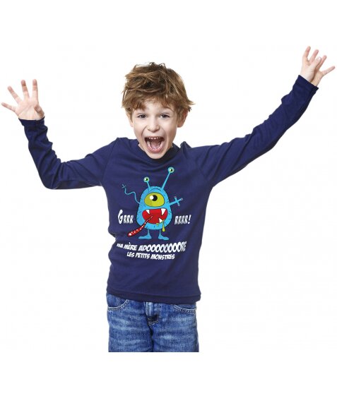 T-Shirt mixte bleu marine "Monstre" 2-10 ans