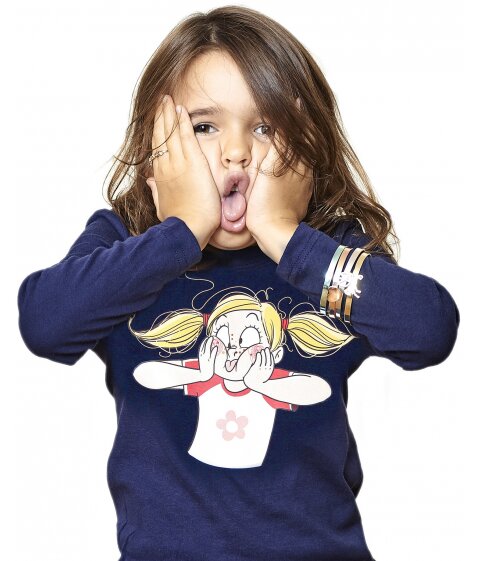 T-Shirt fille bleu marine "Grimace" 2-10 ans signé Nathalie Jomard