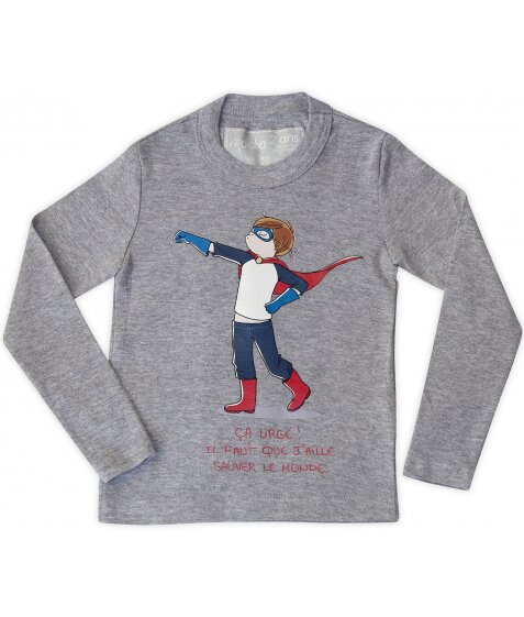 T-Shirt SUPER-HEROS, garçon, gris chiné, 2-6 ans, signé Nathalie Jomard