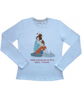 T-shirt "Maman, distributeur de câlins...depuis toujours" signé Nathalie Jomard, bleu clair
