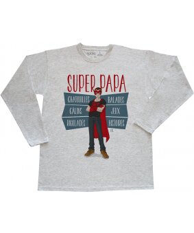 T-shirt SUPER PAPA manches longues gris chiné