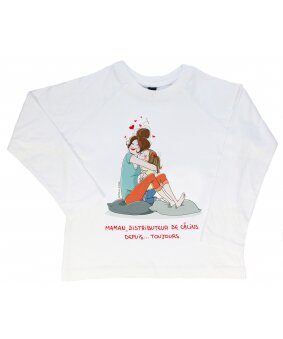 T-shirt fille manches longues "Maman, distributeur de câlins" signé Nathalie Jomard