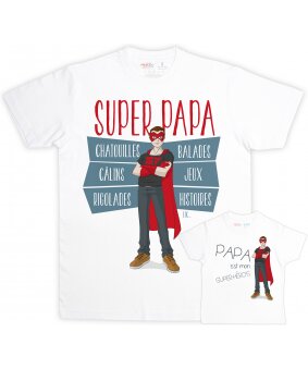 T-shirt père fils SUPER PAPA - PAPA mon Super-Héros