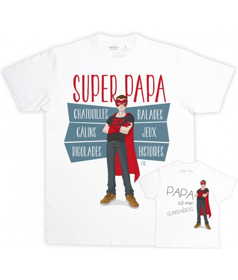 T-shirt père fils SUPER PAPA - PAPA mon Super-Héros