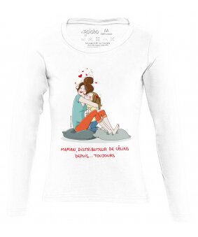 T-shirt maman manches longues "Maman distributeur de câlins depuis toujours" signé Nathalie Jomard